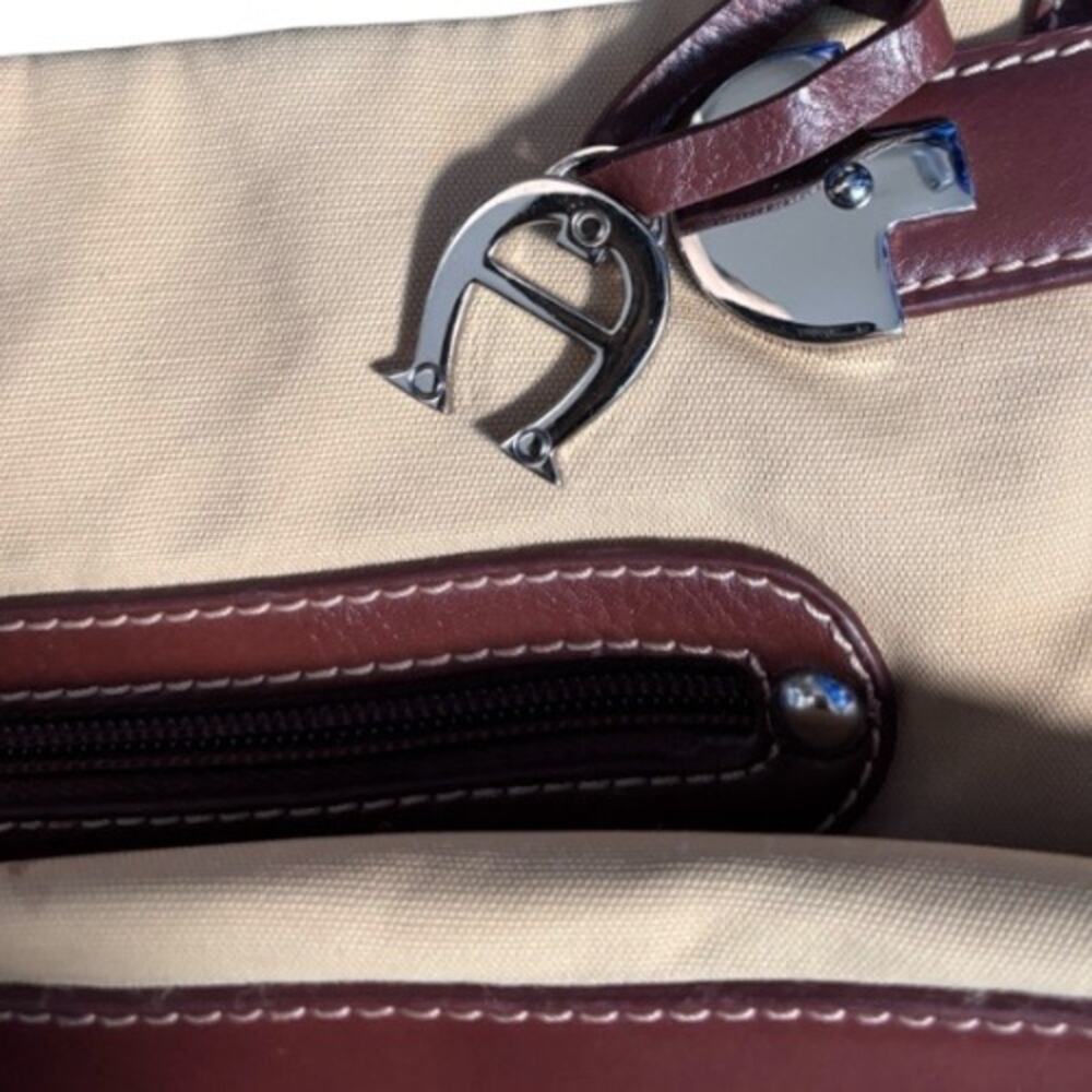 Vintage Etienne Aigner Beige Canvas Leather Shoulder Bag Classic Neutral Purse - Picture 8 of 13